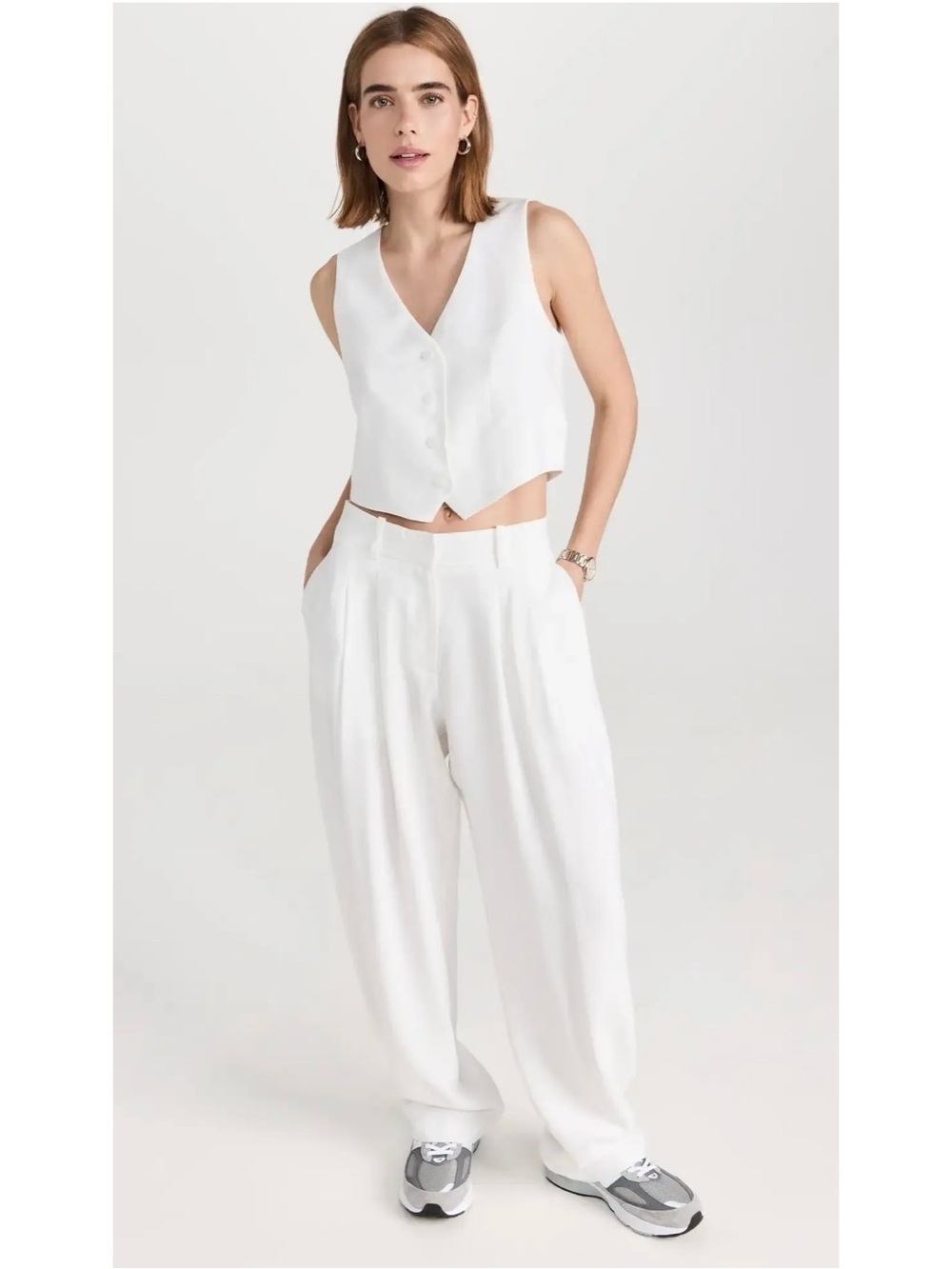 WAYF Layla Vest & Dolly Pleated Trouser Set Ivory S/M NWT